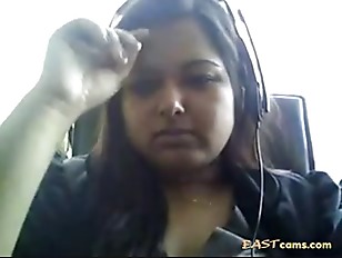 Bored Desi chubby on webcam plays with her boobie